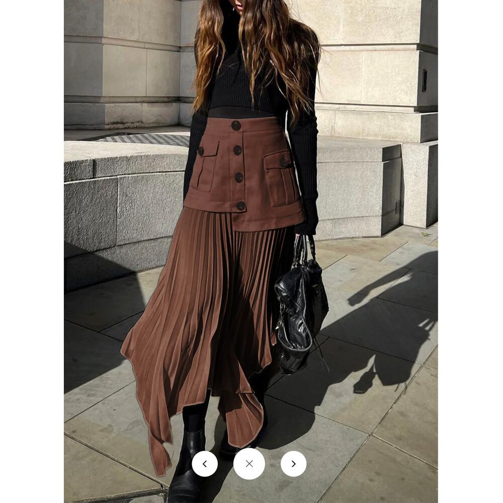 Commense Patchwork Asymmetrical Pleated Buttoned … - image 1